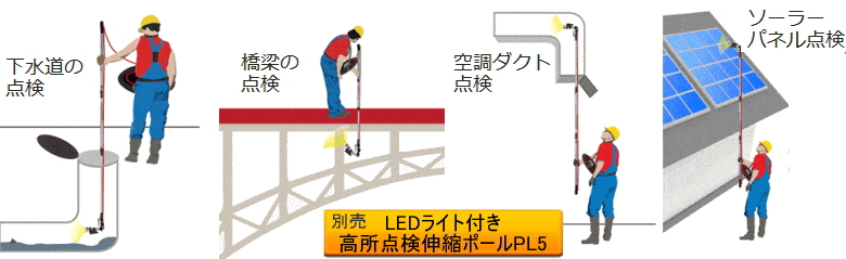 LEDライトつき高所点検伸縮ポールPL5