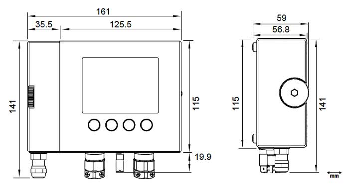 HMT370EX本質安全防爆構造湿度温度変換器の寸法図